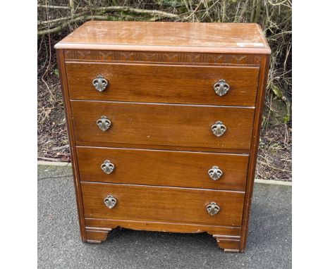 Vintage 4 drawer oak chest, approximate measurements: Height 97cm, Width 77cm, Depth 42cm 