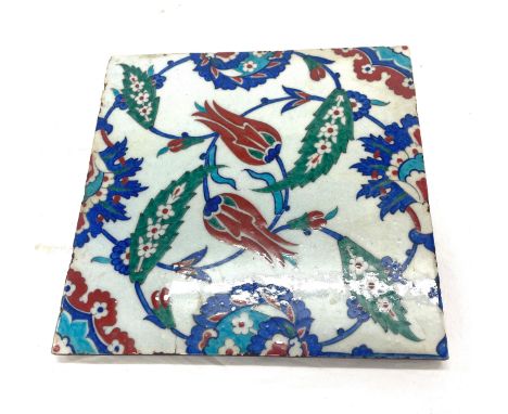 Turkish Iznik tile measures approx 11" by 11" 