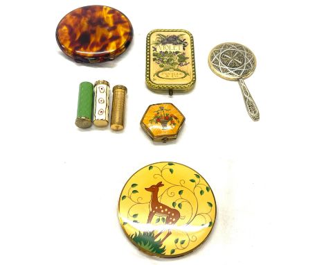 Selection of vintage items includes compacts, small mirror etc 