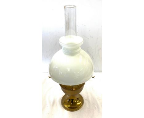 Vintage brass oil lamp with shade and funnel 23.5" tall 