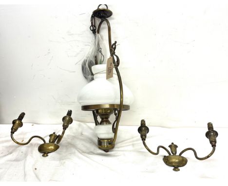 Selection of vintage lights includes pair of dutch wall lights, suspending light etc 