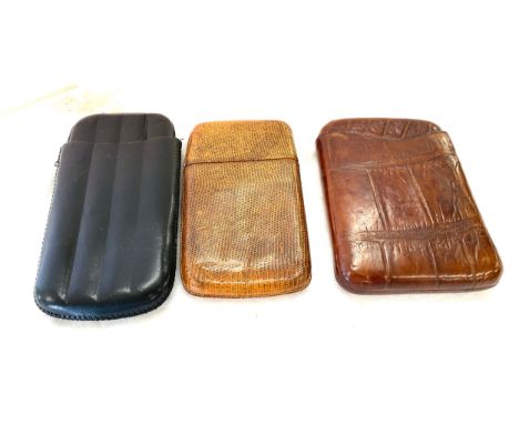 3 Vintage cigar holders made from Crocodile skin, snakeskin and leather 