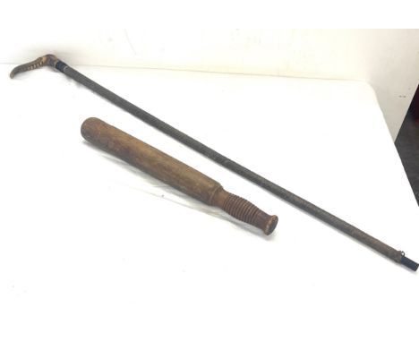 Vintage walking stick with bone handle and truncheon 