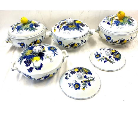 4 Vintage Spode Blue Bird s3274 c1838 Lidded tureen/ casserole dishes with 2 extra lids 