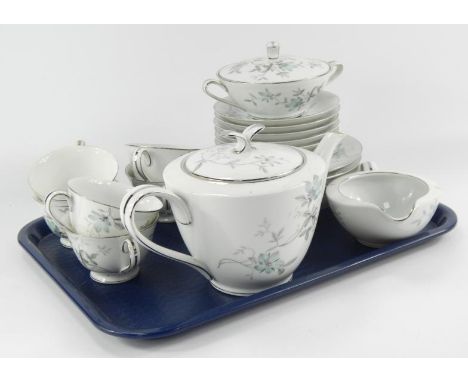 A Noritake part tea service, comprising teapot, milk jug, lidded sugar bowl, teacups, saucers, and side plates.