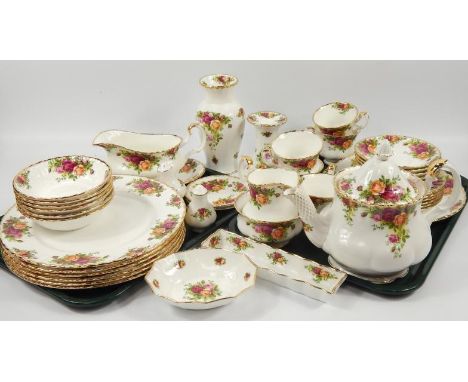 Royal Albert Old Country Roses, part dinner and tea service, comprising teapot, milk jug, sugar bowl, cups, saucers, side pla