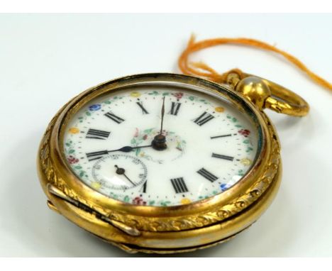 A Russian champleve and gilt metal pocket watch, having turquoise purple white red and blue floriate enamel decoration with e