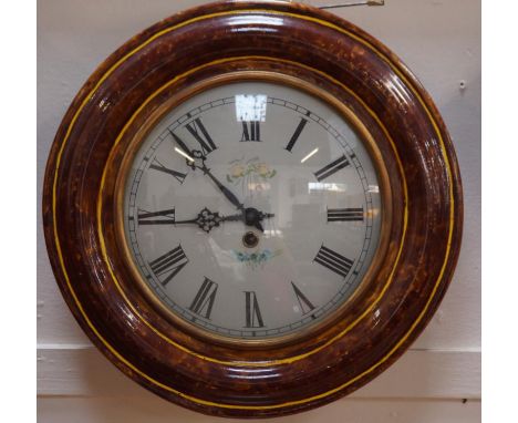 An early 20thC and later wall clock, having scumbled dial surround with painted dial having Roman numerals and minute track w