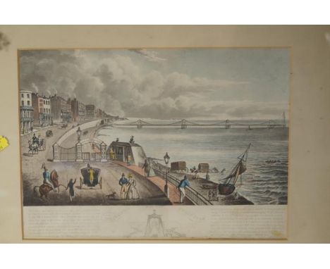 A Georgian hand coloured print of Brighton Chain Pier, 33cm x 23cm.