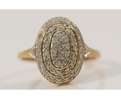 A 9ct gold diamond cluster dress ring, 15mm ring front, stated 0.25ct, O, 2.8g