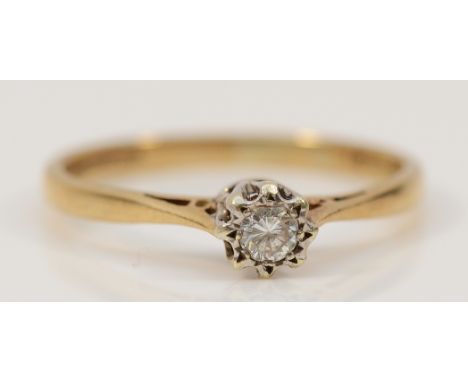 A 9ct gold brilliant cut diamond solitaire ring, approx 0.10ct, K, 1.2g