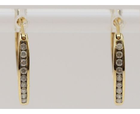 A pair of 9ct gold diamond hoop earrings, 15mm, 1.5g