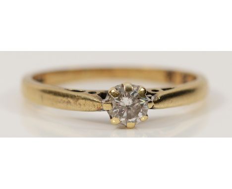A 9ct gold brilliant cut diamond solitaire ring, stated 0.20ct, J 1/2, 1.3g