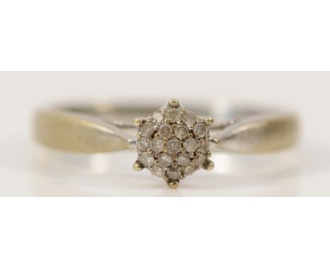 A 9ct gold diamond cluster ring, stated 0.10ct, M, 1.8g