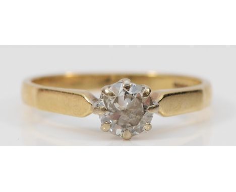 A 9ct gold single cut diamond solitaire ring, approx 0.65ct, Birmingham 1984, O 1/2, 2g
