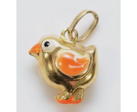 A 9ct gold and enamel charm in the form of a bird, 10mm, 0.4g