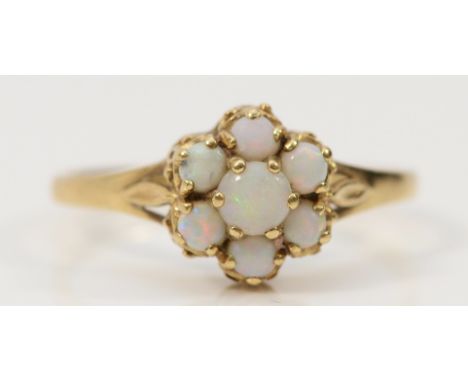 A 9ct gold opal floral cluster ring, O, 1.5g
