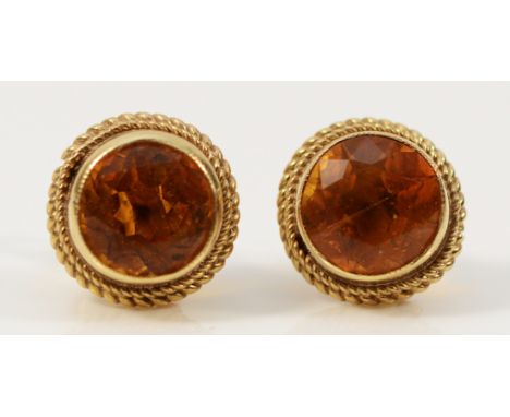 mm citrine, A pair of 9ct gold citrine earrings with scroll backsg,