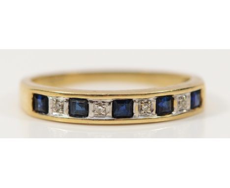 A 9ct gold sapphire and diamond half eternity ring, P, 1.8g