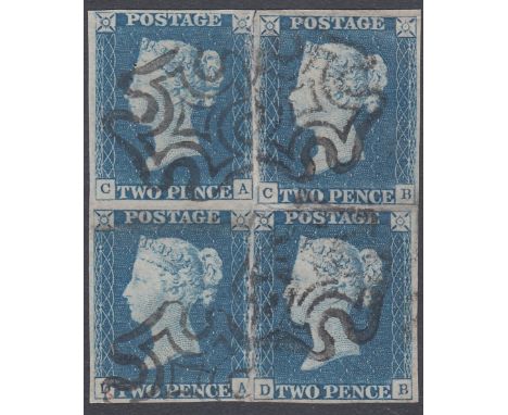 STAMPS 1840 TWO PENNY BLUE Re-built used block of four ! CA-DB, four separate stamps affixed together to simulate a block of 