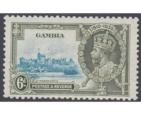 STAMPS GAMBIA 1935 Silver Jubilee, 6d light blue & olive-green, with 'Extra Falstaff' variety, lightly M/M with light gum ton