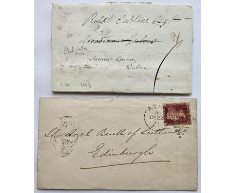 1841 entire letter to Dublin with manuscript 1, on reverse double arc date stamps for Carlow, Castledermot, Athy, Tullow; Env