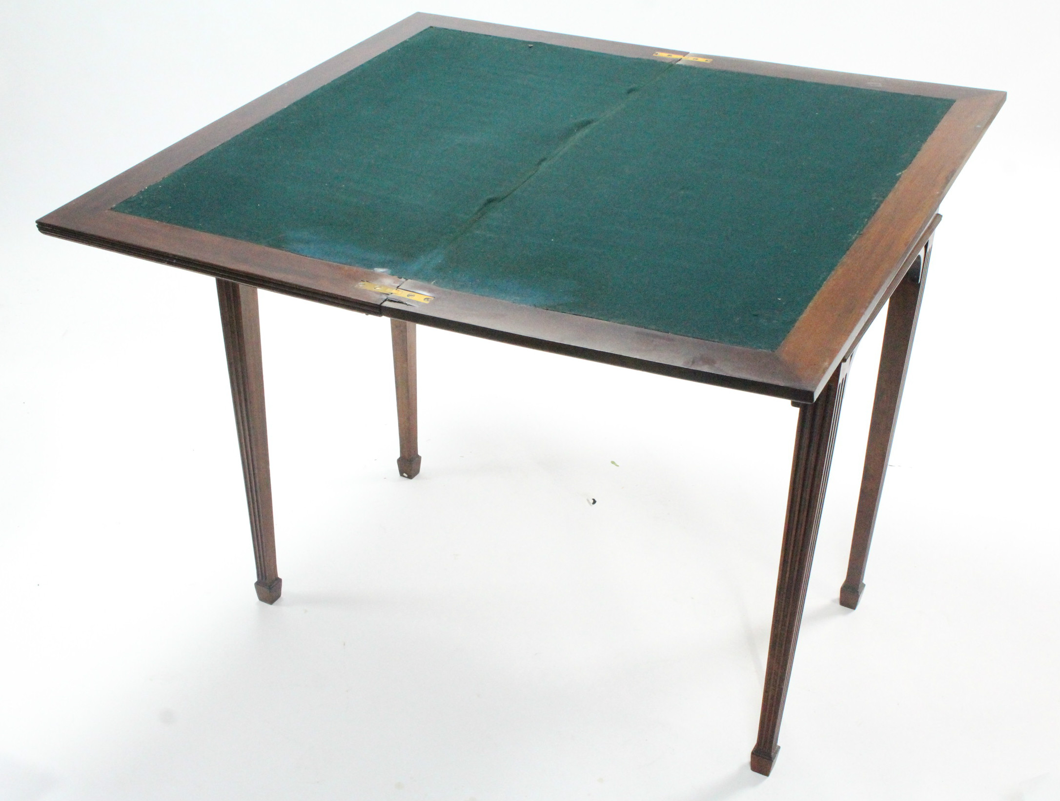A 19th century figured mahogany card table inset green baize to the