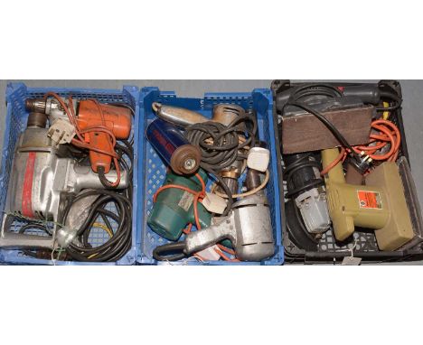Assorted hand tools including, a car jack, drills. etc