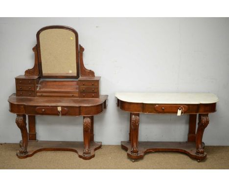 A Victorian marble-topped washstand, the shaped marble top above a single frieze drawer, raised on acanthus clasped cabriole 