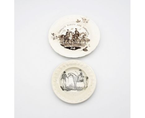 Two 19th century earthenware Child’s plates. Titled. ‘Persians and Smoking and a Horse rider and groom.  Persians impressed D