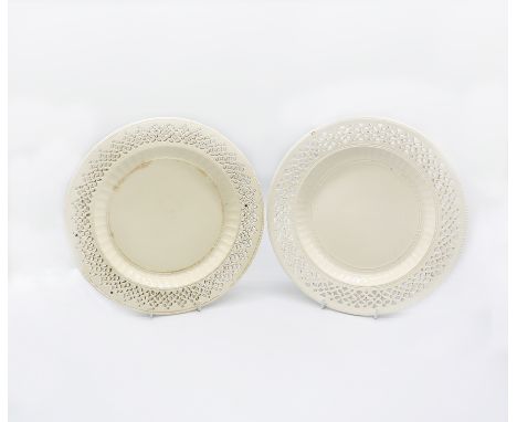 Two 18th century creamware plates with fluted pierced borders  (2) Circa 1770-80. Size. 24cm diameter.  Condition. One plate 