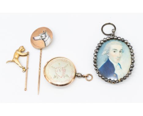 A collection of 18th, 19th century and later jewellery to include a miniature portrait depicting a male bust within acut stee