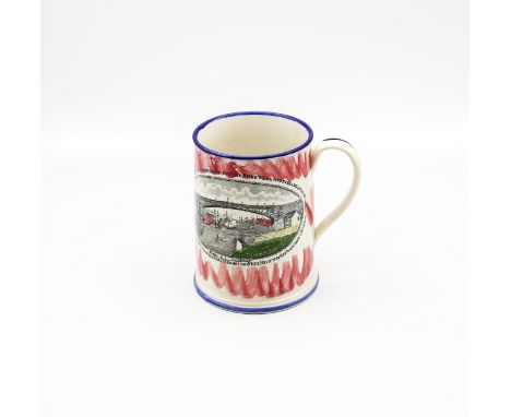 A creamware pottery Frog mug, printed with ‘West View of the Cast Iron Bridge over the River Wear Sunderland and inscribed  ‘