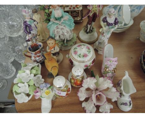 A selection of vintage display and mantle items including figurines novelty items etc