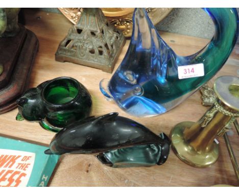 An art glass fish, ceramic dolphin etc