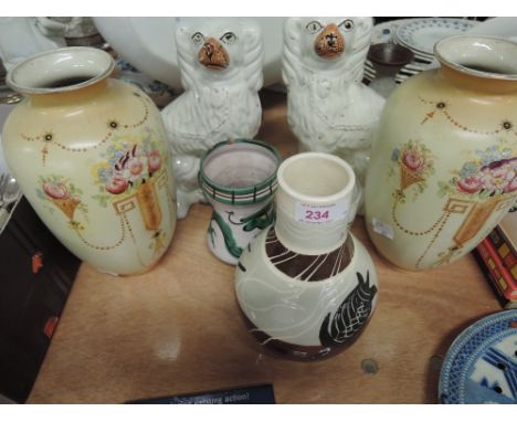 A selection of vintage ceramic mantle and display items vase Staffordshire flatback etc