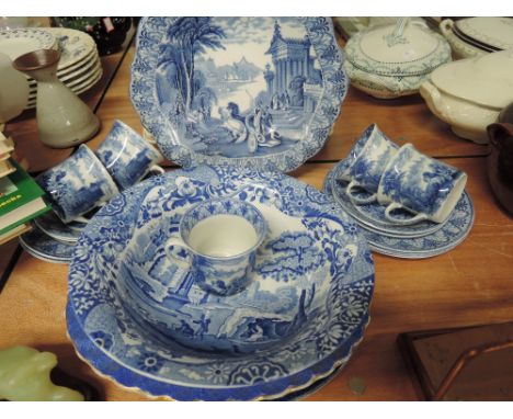 A selection of vintage ceramic blue and white ware including copeland spode