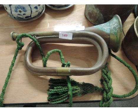 A vintage brass and copper hunters or band bugle