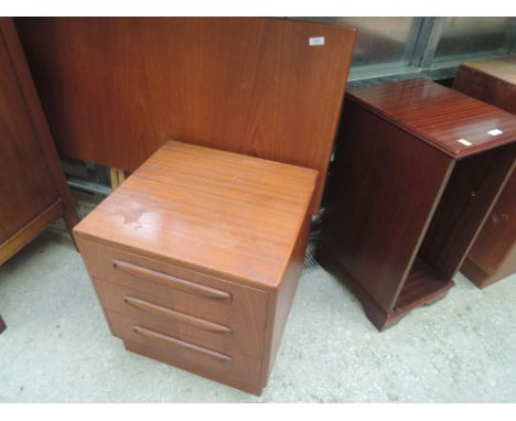 A vintage G plan headboard and pair of bedside drawers, labelled Gomme/Waring and Gillow