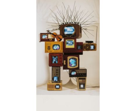 Nam June Paik (1932-2006)Hommage to EinsteinOffset lithograph printed in colours, 1991, signed in pencil, one of only a few s