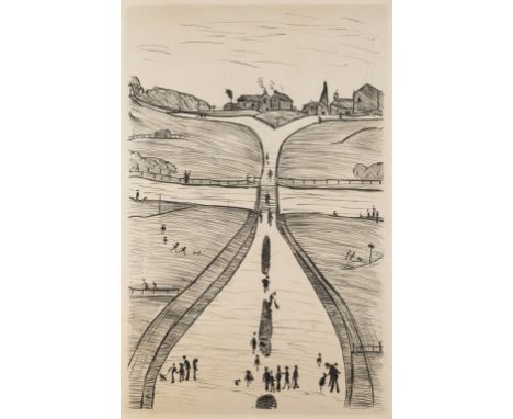 δ Laurence Stephen Lowry (1887-1976)Village on a HillLithograph, 1966, signed and dated in red felt-tip pen, numbered from th