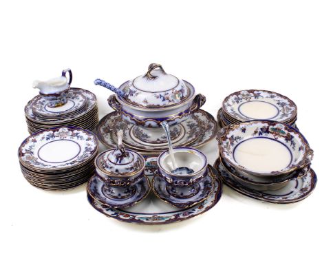 A large quantity of Ashworth Bros. Hanley transfer printed dinner service. Including a soup tureen, cover and stand, plates, 