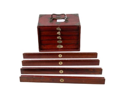 An early 20th century Mahjong set with five drawers. Fully fitted with bone and bamboo tiles and gaming pieces, with instruct