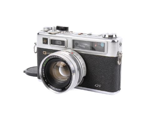 A Yashica Electro 35 GS 35mm rangefinder camera. Chrome. Serial number H 129702. Shutter working. With a 54mm f1.7 Color-Yash