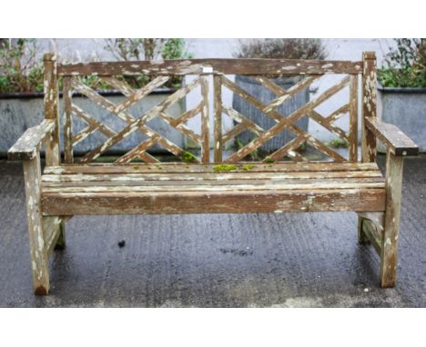 'Oxford' cross weave back teak garden bench. Three seater. H83cm x W148cm x D63cm