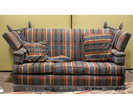 A 20th century drop arm Knoll style two seater sofa. H101cm x W195cm x D90cm** Please Note: Sold as a collectable item **   C