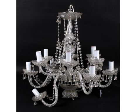 A mid-century crystal glass electro chandelier. With twelve branches, H50cm x diameter 62cm (AF). Condition Report: 1x branch