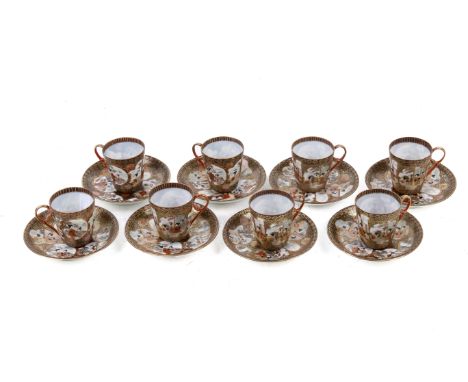 A set of eight early 20th century Japanese Satsuma porcelain cups and saucers. H6cm