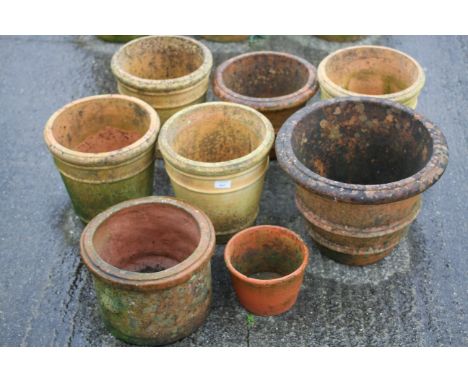 Eight assorted ceramic garden pots. Max. H31cm