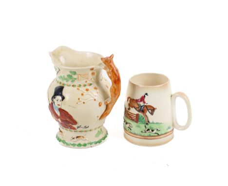 Two mid-century ceramic items related to John Peel (1776-1854). Comprising of a jug and a Carlton Ware musical mug. Max. H20c